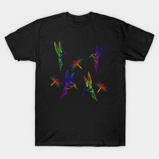 Neon Rainbow Dragonflies and Hummingbirds T-Shirt